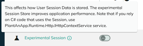 Experimental Session toggle and tooltip