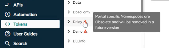 v127 tokens namespace warning message
